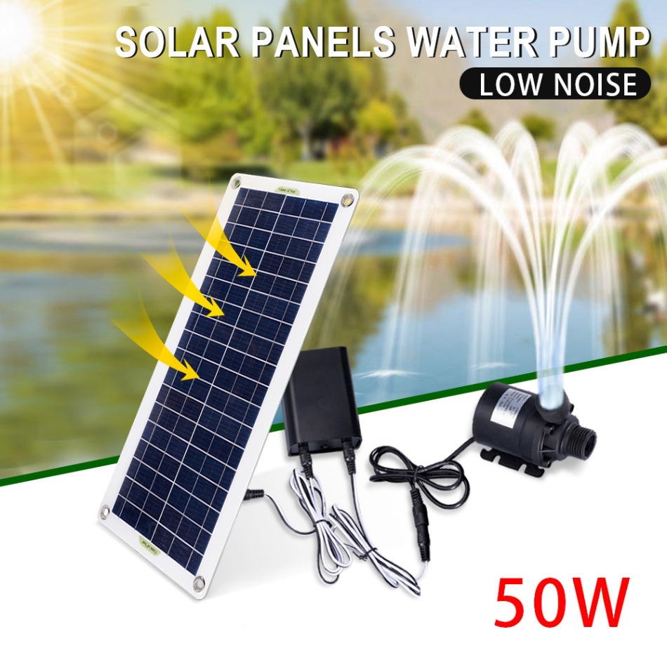 Solar Water Pump - ชุดปั๊มน้ำพลังงานแสงอาทิตย์ 50W มอเตอร์ DC ไร้แปรงเสียงเบา ปั๊มน้ำแบบจุ่มใต้น้ำ