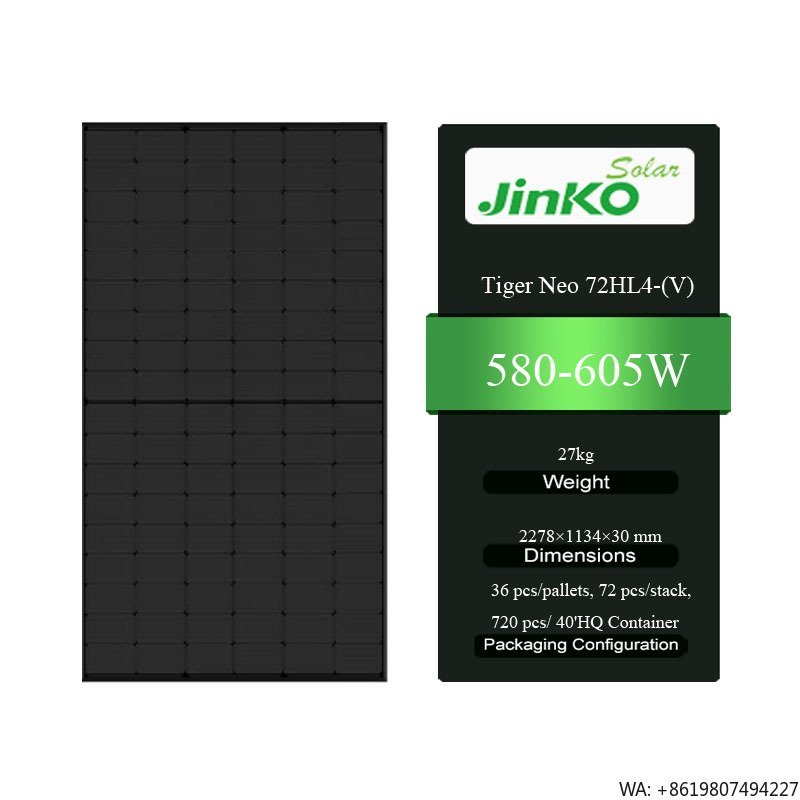 Jinko Solar Panel Tiger Neo - แผงโซลาร์เซลล์คุณภาพสูง Jinko Tiger Neo 72HL4-(V) 580-605W